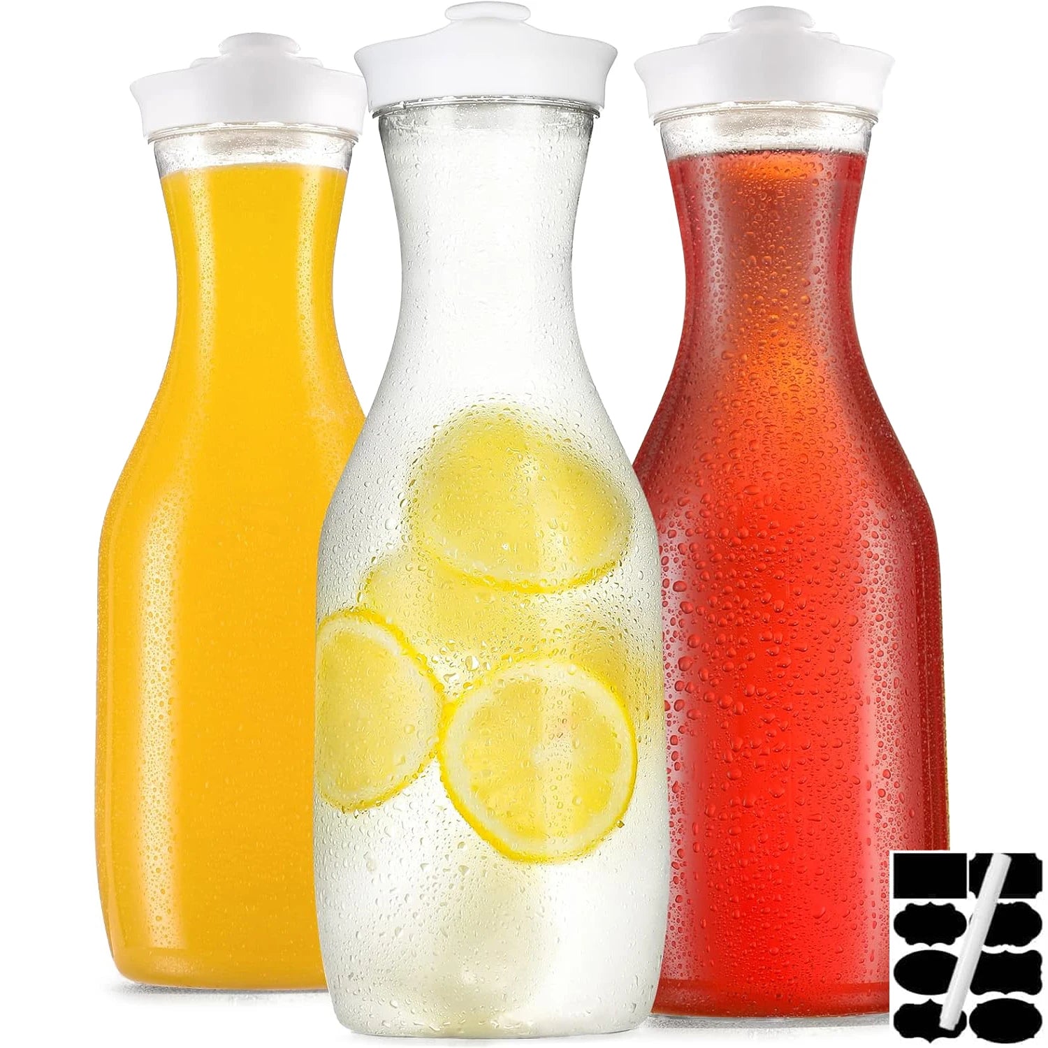 3pcs 1.5 L Plastic Water Carafe with Flip Top Lid, Square Base Juice Containers, Bar Supplies Pitcher for Drinks, Tea, Milk