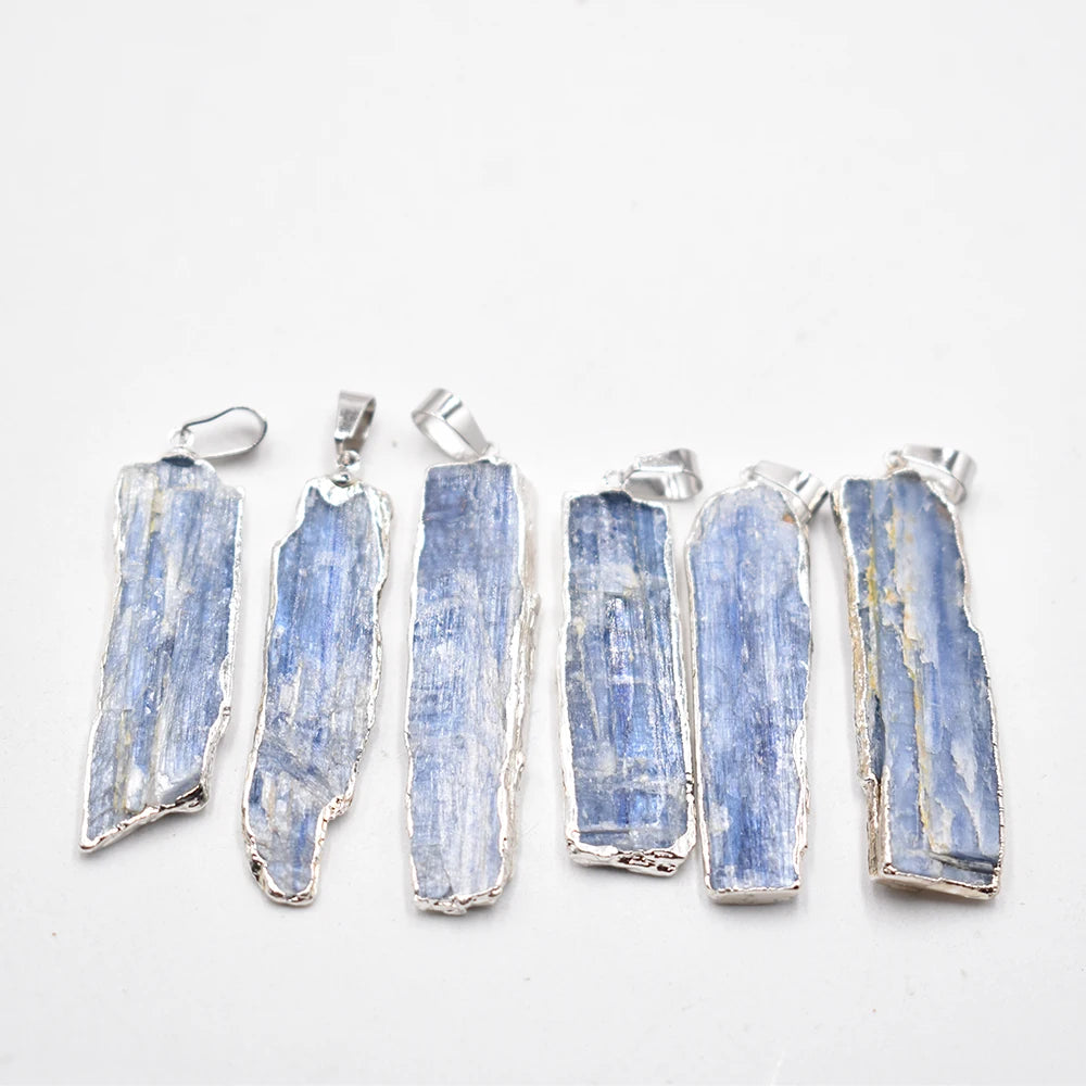 Wholesale 6pcs/lot Natural Stone Blue Kyanite Pendant Jewelry gold colour Edge Blue Kyanite Earring Necklace DIY free shipping