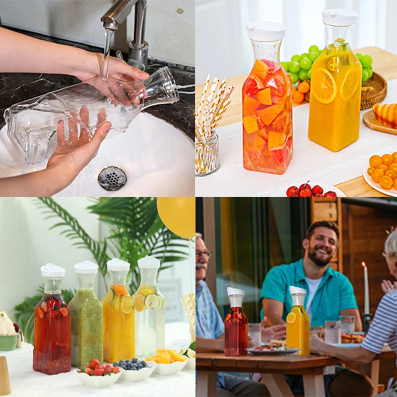 3pcs 1.5 L Plastic Water Carafe with Flip Top Lid, Square Base Juice Containers, Bar Supplies Pitcher for Drinks, Tea, Milk