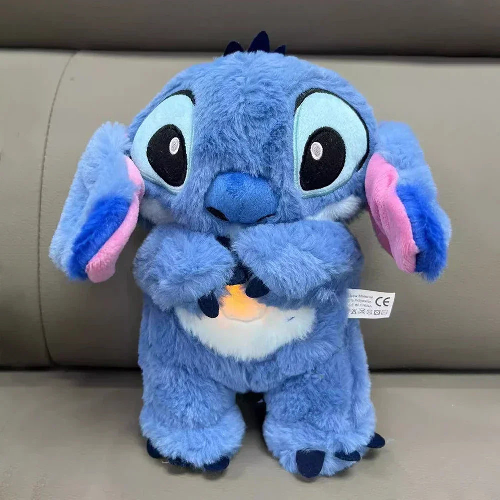 Disney Plush Doll Stitch Toy Sleeping Breathing Bear Plush Soothing Music Sleep Playmate Kawaii Light Child Plush Toy Kids Gift