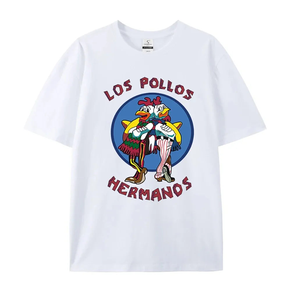 Summer Breaking Bad LOS POLLOS Hermanos For Men's T-Shirt 100% Cotton Short Sleeve Graphic Tee TV Series Merchandise Streetwear