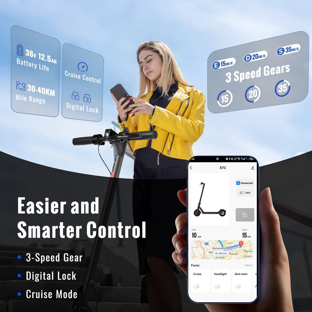 SUNNIGOO N7PRO 350W Adult Electric Scooter With APP 36V 10.4Ah Escooter 30km/h Kick Scooter Lightweight Long Range 30km Scooter