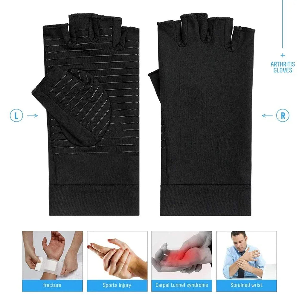 1Pair Unisex Fingerless Arthritis Gloves Wrist Brace Hand Support for Carpal Tunnel Pain Relief And Swelling Men And Women