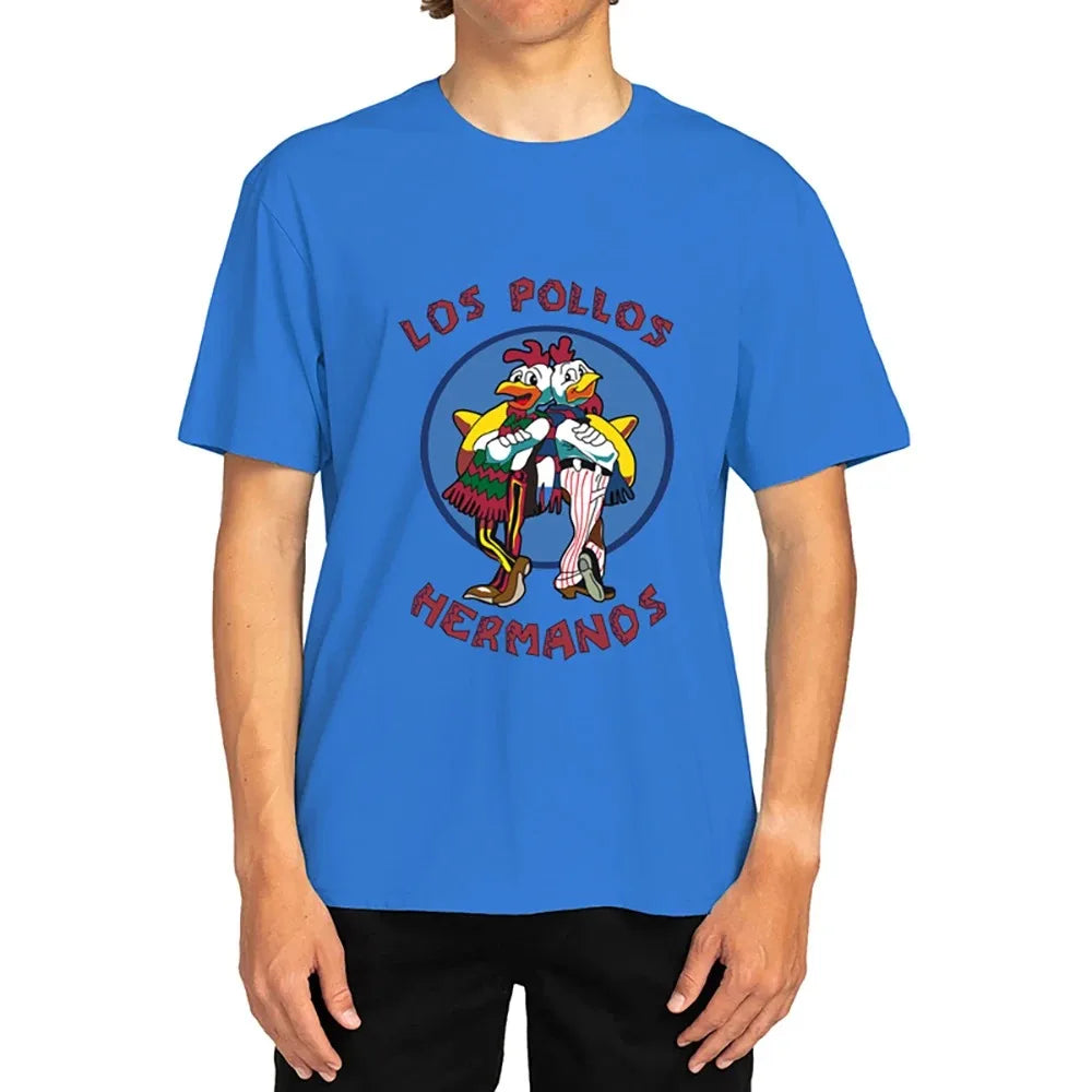 Summer Breaking Bad LOS POLLOS Hermanos For Men's T-Shirt 100% Cotton Short Sleeve Graphic Tee TV Series Merchandise Streetwear