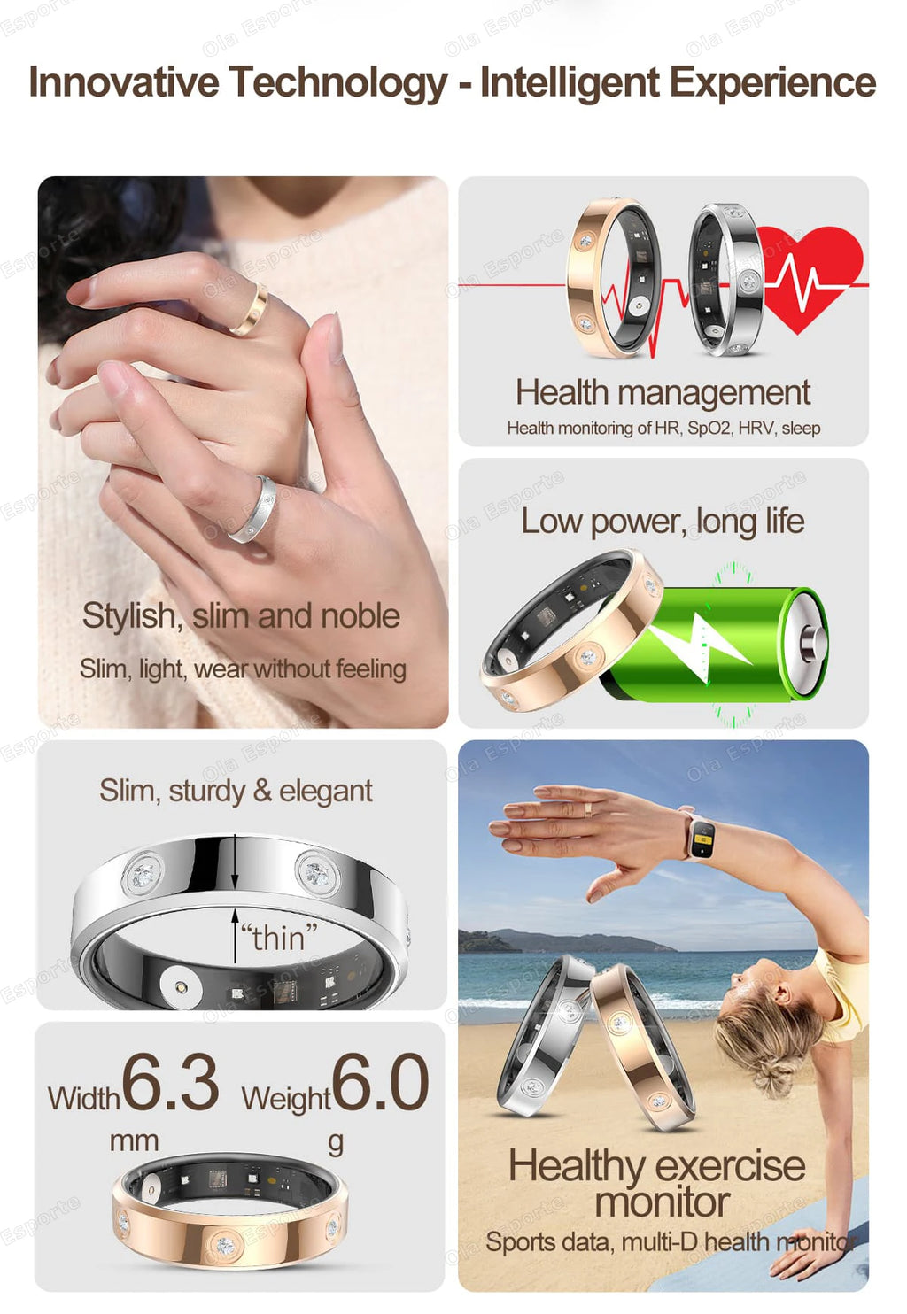 2025 Smart Ring Women Men Super narrow 6.3mm Heart Rate Health Stress measurement Monitor IP68 Waterproof Fashion Sports Rings