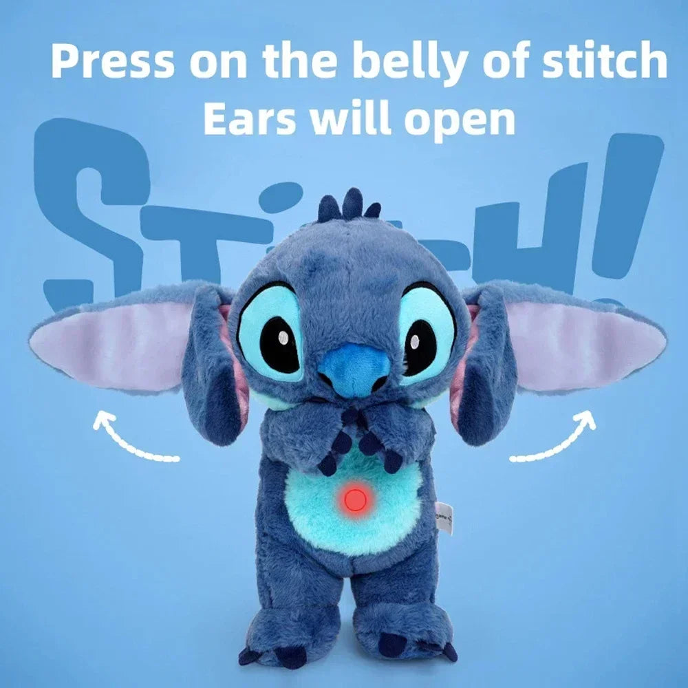 Disney Plush Doll Stitch Toy Sleeping Breathing Bear Plush Soothing Music Sleep Playmate Kawaii Light Child Plush Toy Kids Gift