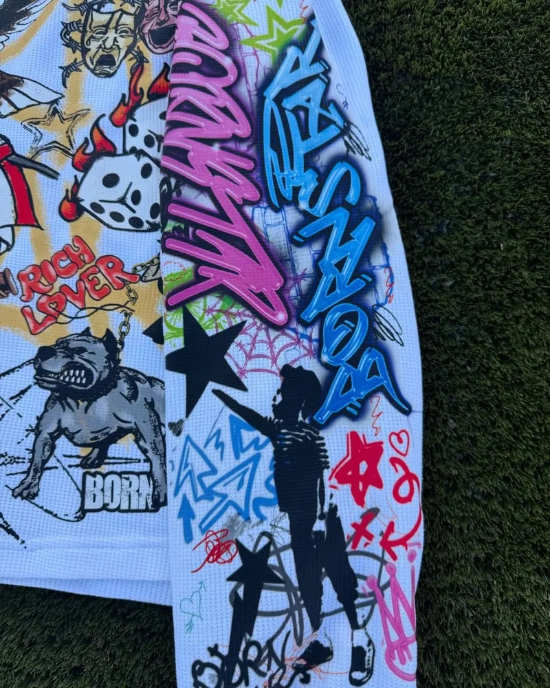 Harajuku Casual Hip-hop High Street Trendy Brand Oversized Long-sleeved Tops Men Y2k Gothpunk Animation Printed T-shirt Men