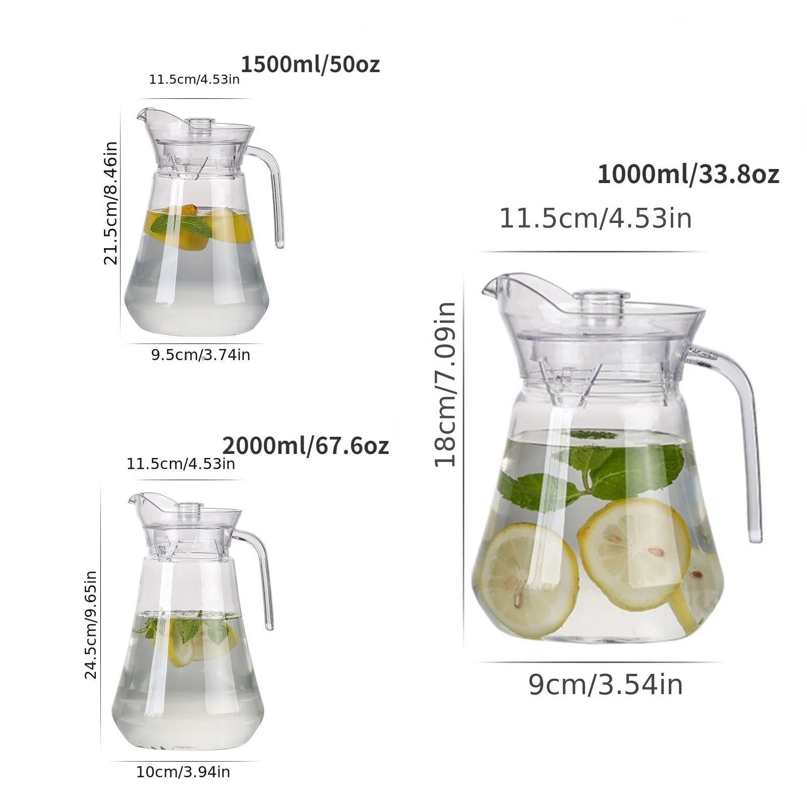 1pc Plastic Pitcher 33/50/67oz Drinkware Tea Pitcher For Juice, Milk,Cold /Hot Beverages Carafe Water Pitcher For Restaurant