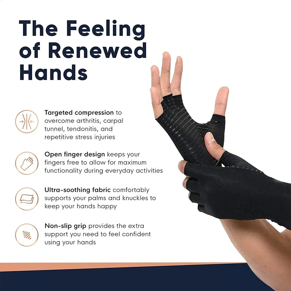 1Pair Unisex Fingerless Arthritis Gloves Wrist Brace Hand Support for Carpal Tunnel Pain Relief And Swelling Men And Women