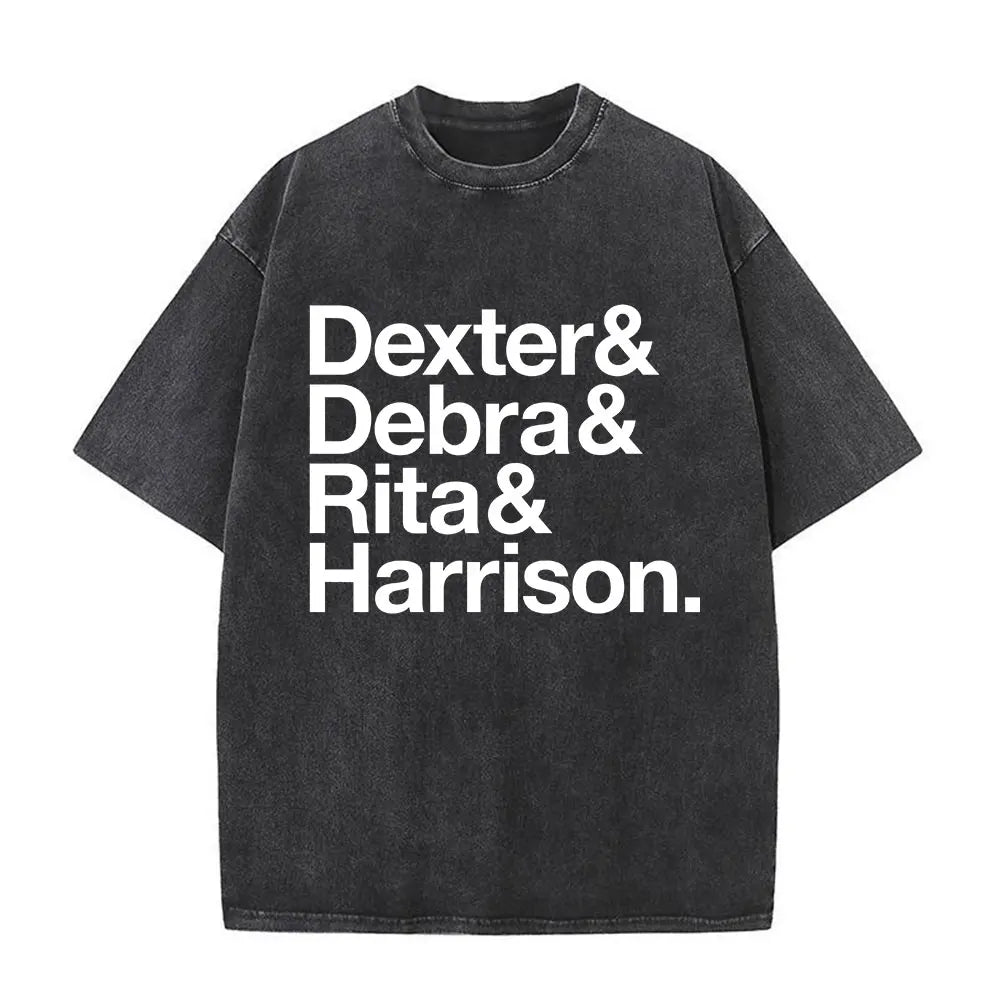 Washed Vintage Dexter Morgan Logo T-shirts Men Women Clothing Casual Oversized Short Sleeve T Shirt High Quality Cotton T-shirt