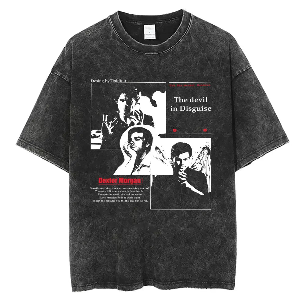 Washed Vintage TV Play Dexter Morgan Graphic T-shirt Men Women Casual Cotton Short Sleeve T-shirts Male Loose Oversized T Shirts