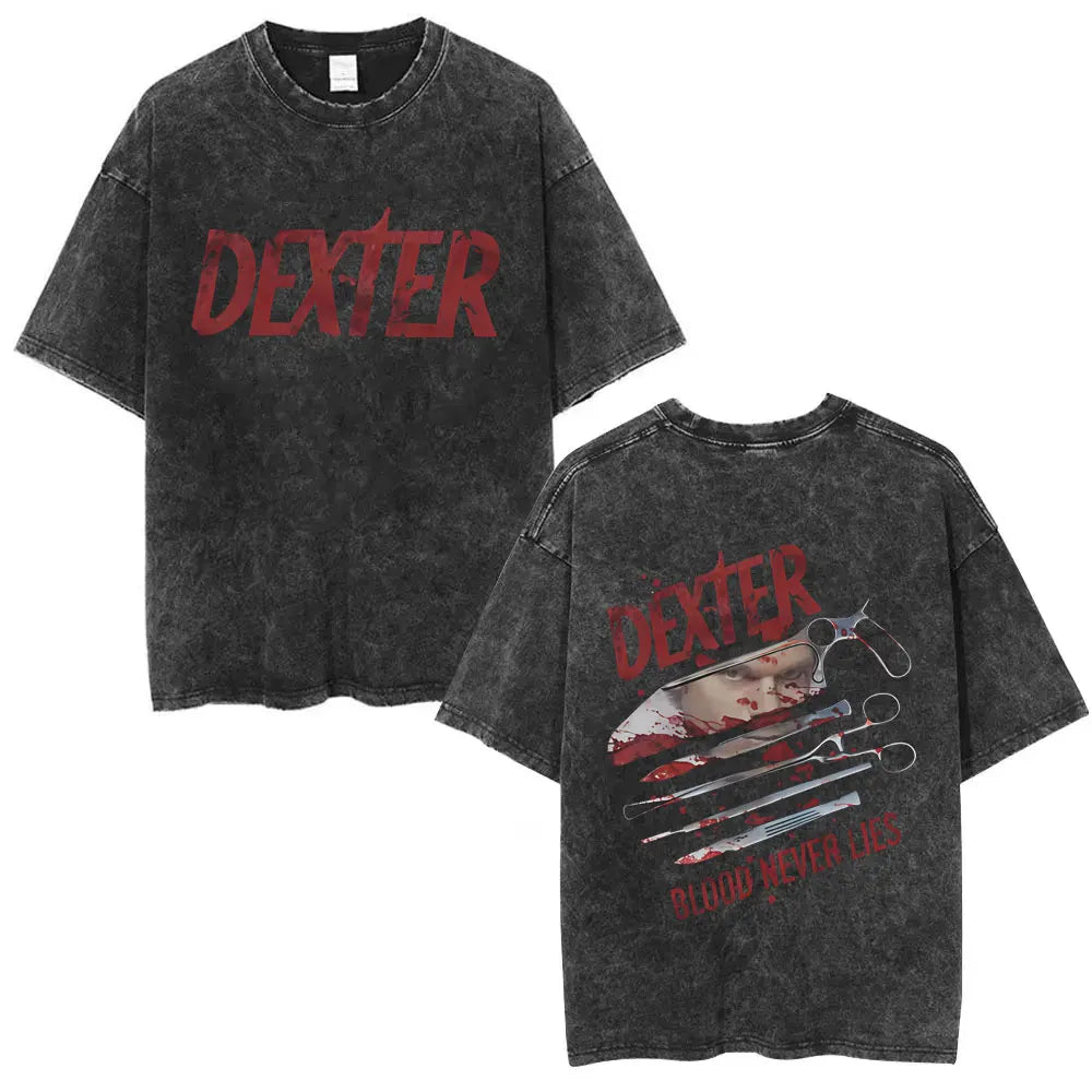 Washed Vintage TV Play Dexter Morgan Graphic T-shirt Men Women Casual Cotton Short Sleeve T-shirts Male Loose Oversized T Shirts