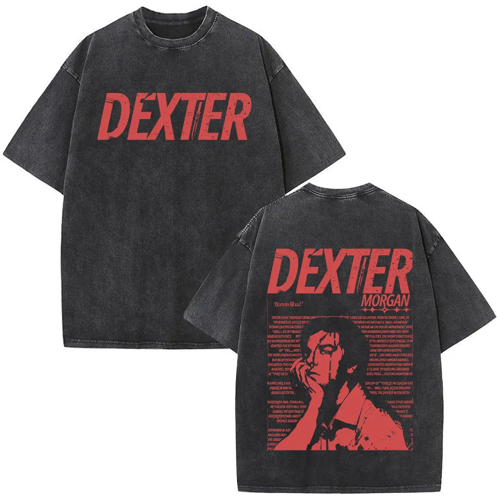 Washed Vintage Dexter Morgan Logo T-shirts Men Women Clothing Casual Oversized Short Sleeve T Shirt High Quality Cotton T-shirt
