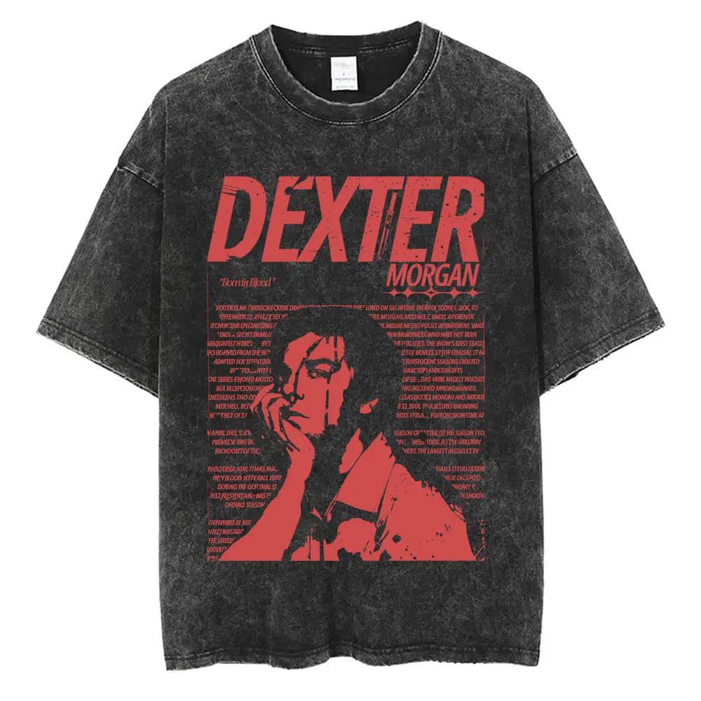 Washed Vintage TV Play Dexter Morgan Graphic T-shirt Men Women Casual Cotton Short Sleeve T-shirts Male Loose Oversized T Shirts