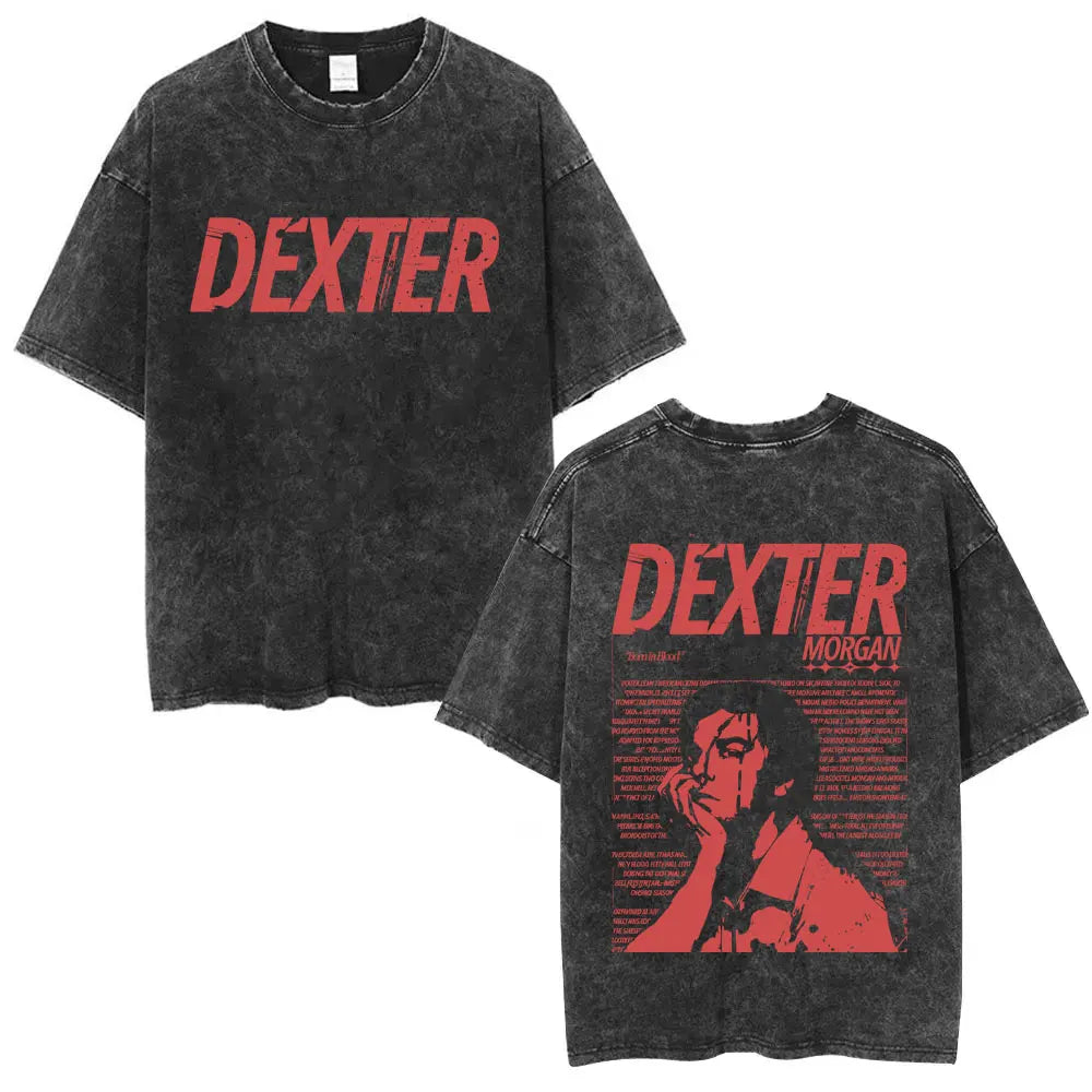 Washed Vintage TV Play Dexter Morgan Graphic T-shirt Men Women Casual Cotton Short Sleeve T-shirts Male Loose Oversized T Shirts