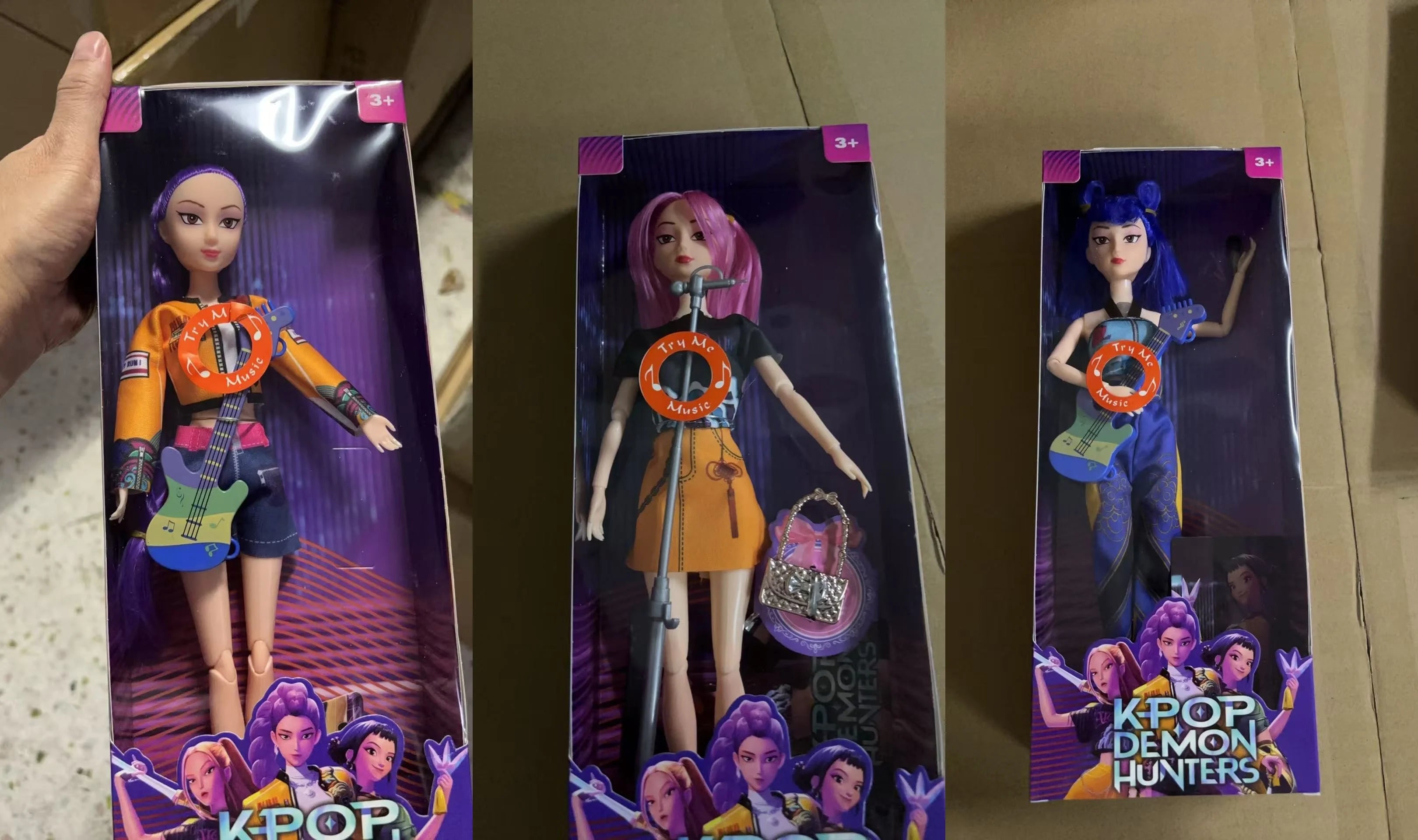 Kpop Demon Hunters Action Figure Dolls - Rumi Mira Zoey 3-Pack with Music, DIY Plastic Toys for Girls 3+, Collectible Kpop Gift