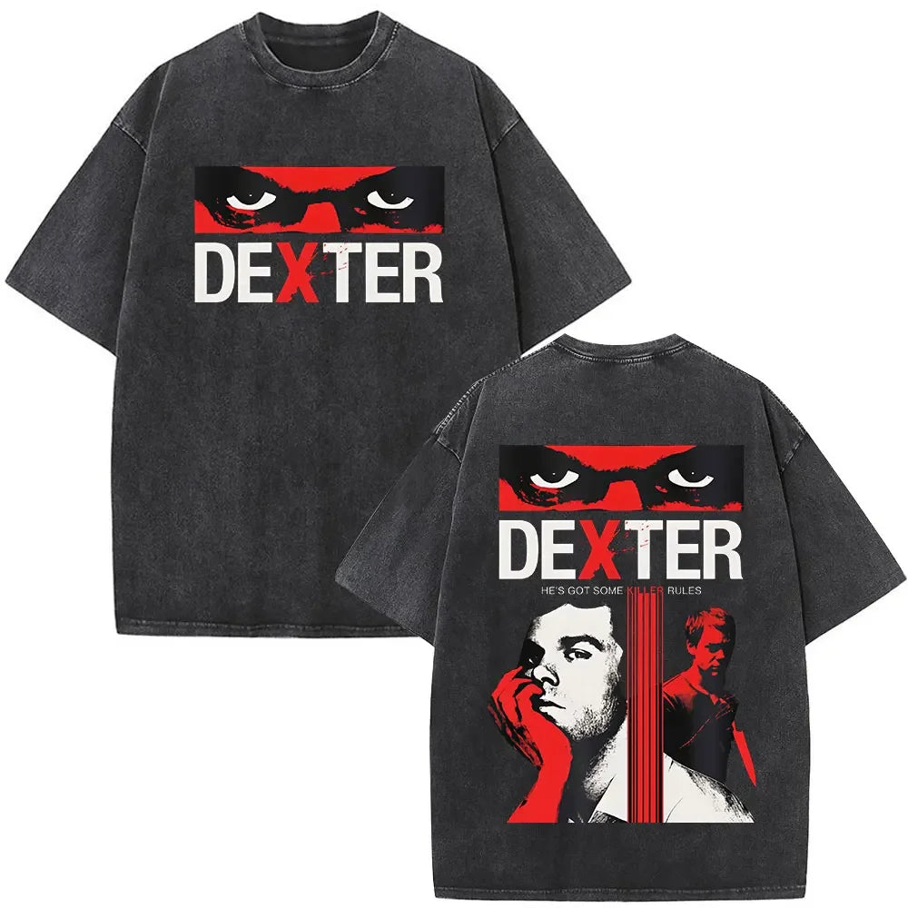 Washed Vintage TV Play Dexter Morgan Graphic T-shirt Men Women Casual Cotton Short Sleeve T-shirts Male Loose Oversized T Shirts