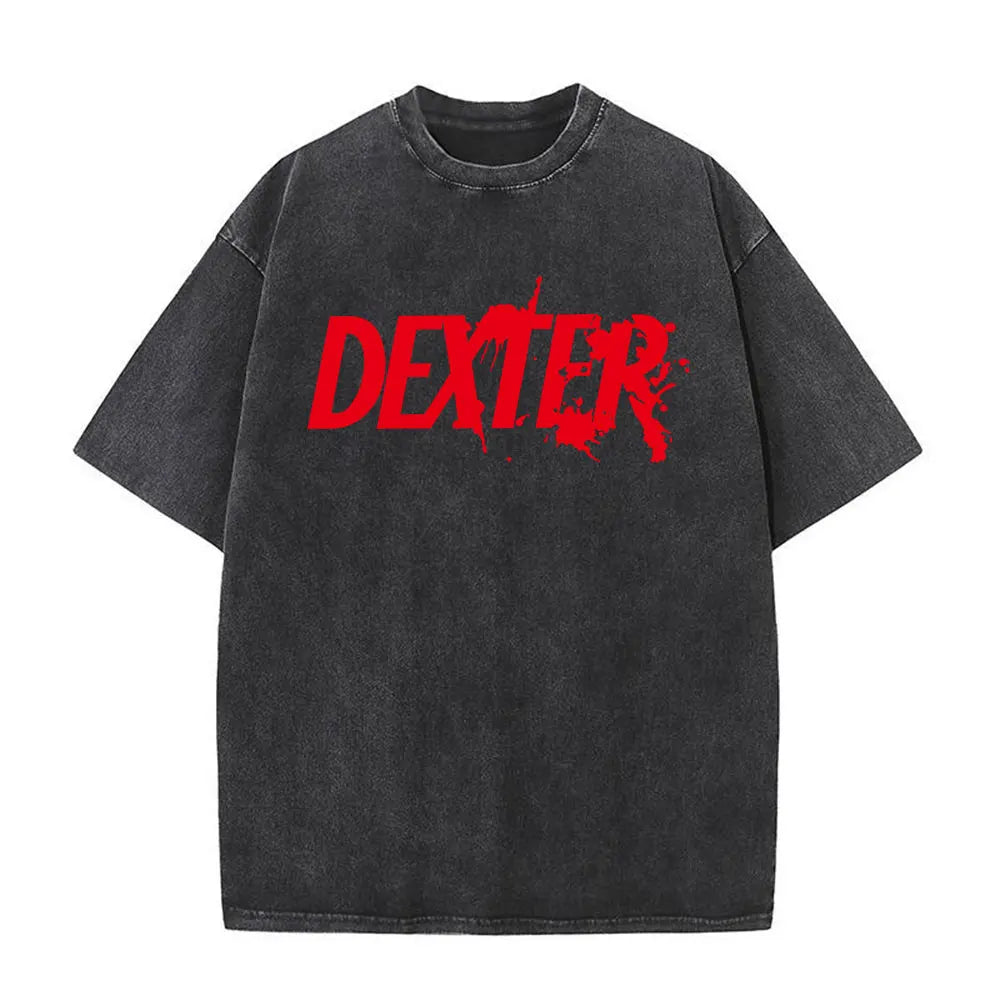 Washed Vintage Dexter Morgan Logo T-shirts Men Women Clothing Casual Oversized Short Sleeve T Shirt High Quality Cotton T-shirt