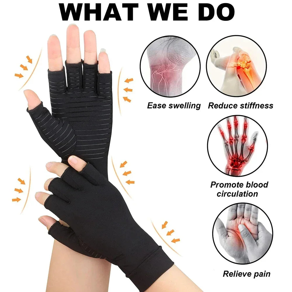 1Pair Unisex Fingerless Arthritis Gloves Wrist Brace Hand Support for Carpal Tunnel Pain Relief And Swelling Men And Women