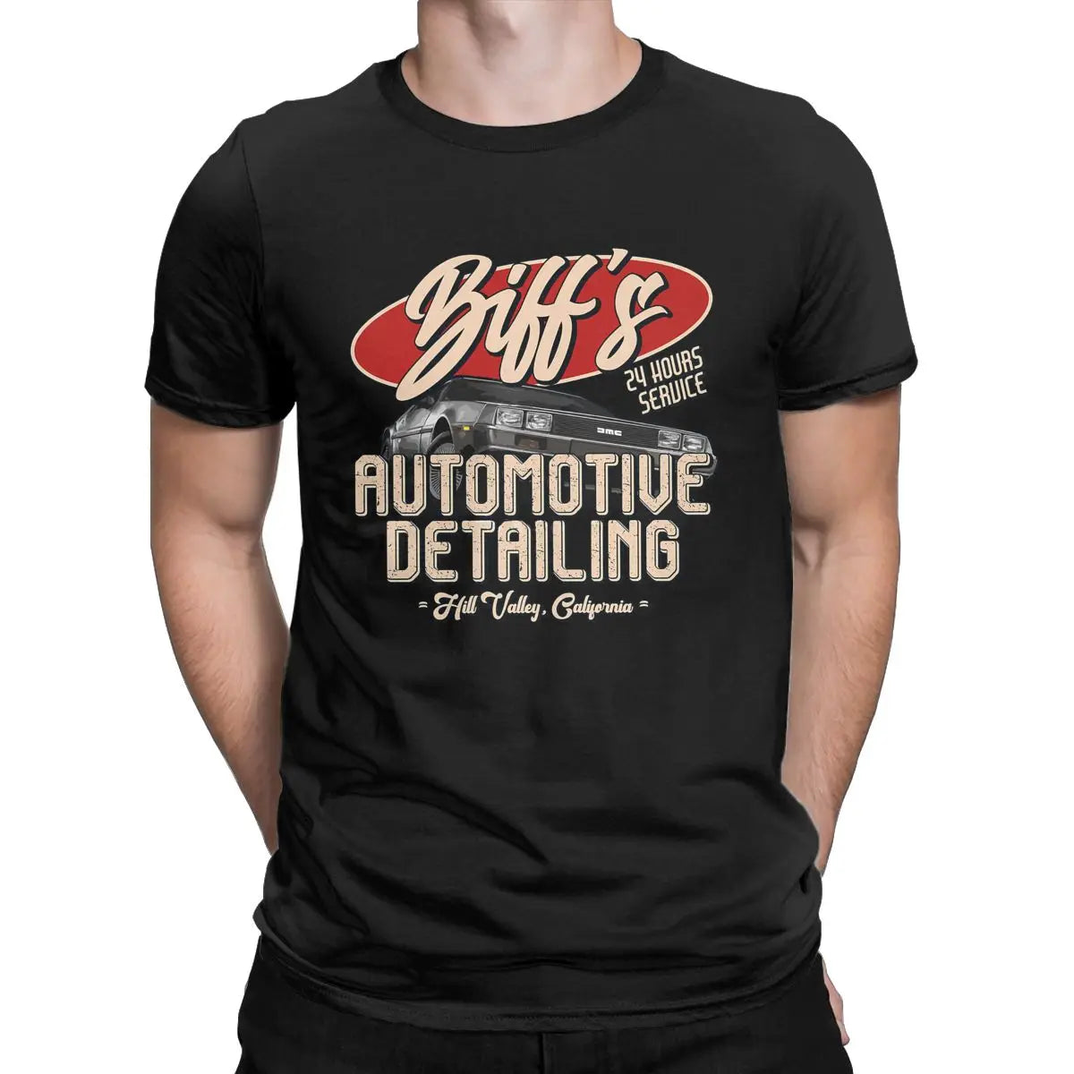 Back To The Future. Biff's Automotive Detailing Party Gifts T-Shirt  Pure Cotton printed Vintage Clothes Graphic plus size
