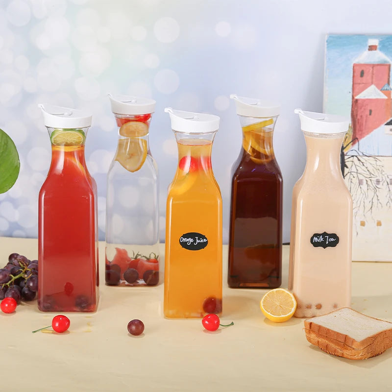 3pcs 1.5 L Plastic Water Carafe with Flip Top Lid, Square Base Juice Containers, Bar Supplies Pitcher for Drinks, Tea, Milk