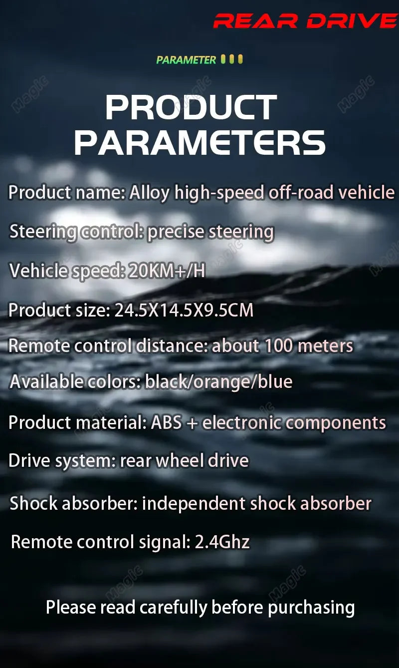 1:16 Scale 2WD All Terrain Fast RC Car 20KM/H High Speed Electric Off-Road Vehicle Outdoor Remote Control Truck for Kid Toy Gift