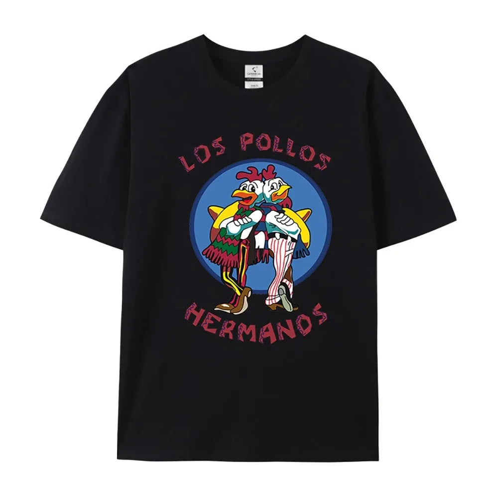 Summer Breaking Bad LOS POLLOS Hermanos For Men's T-Shirt 100% Cotton Short Sleeve Graphic Tee TV Series Merchandise Streetwear