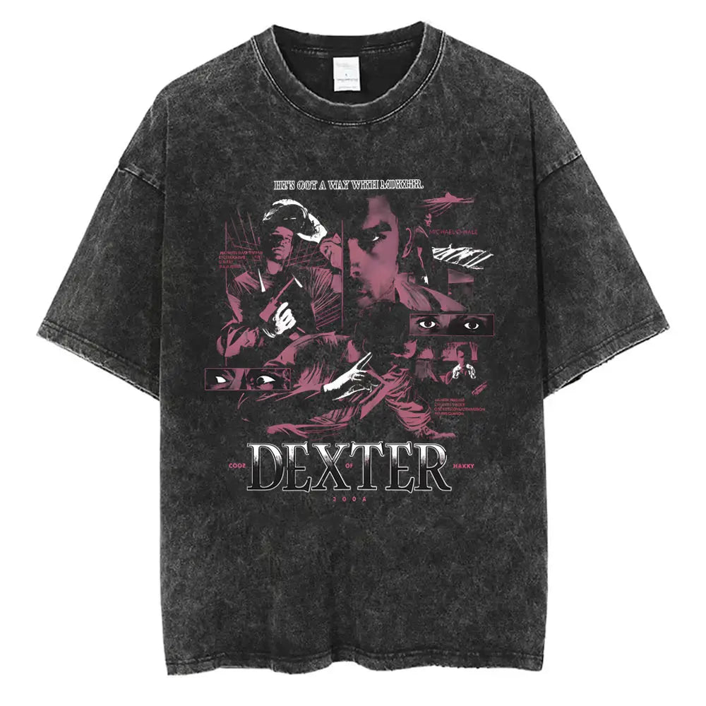 Washed Vintage TV Play Dexter Morgan Graphic T-shirt Men Women Casual Cotton Short Sleeve T-shirts Male Loose Oversized T Shirts