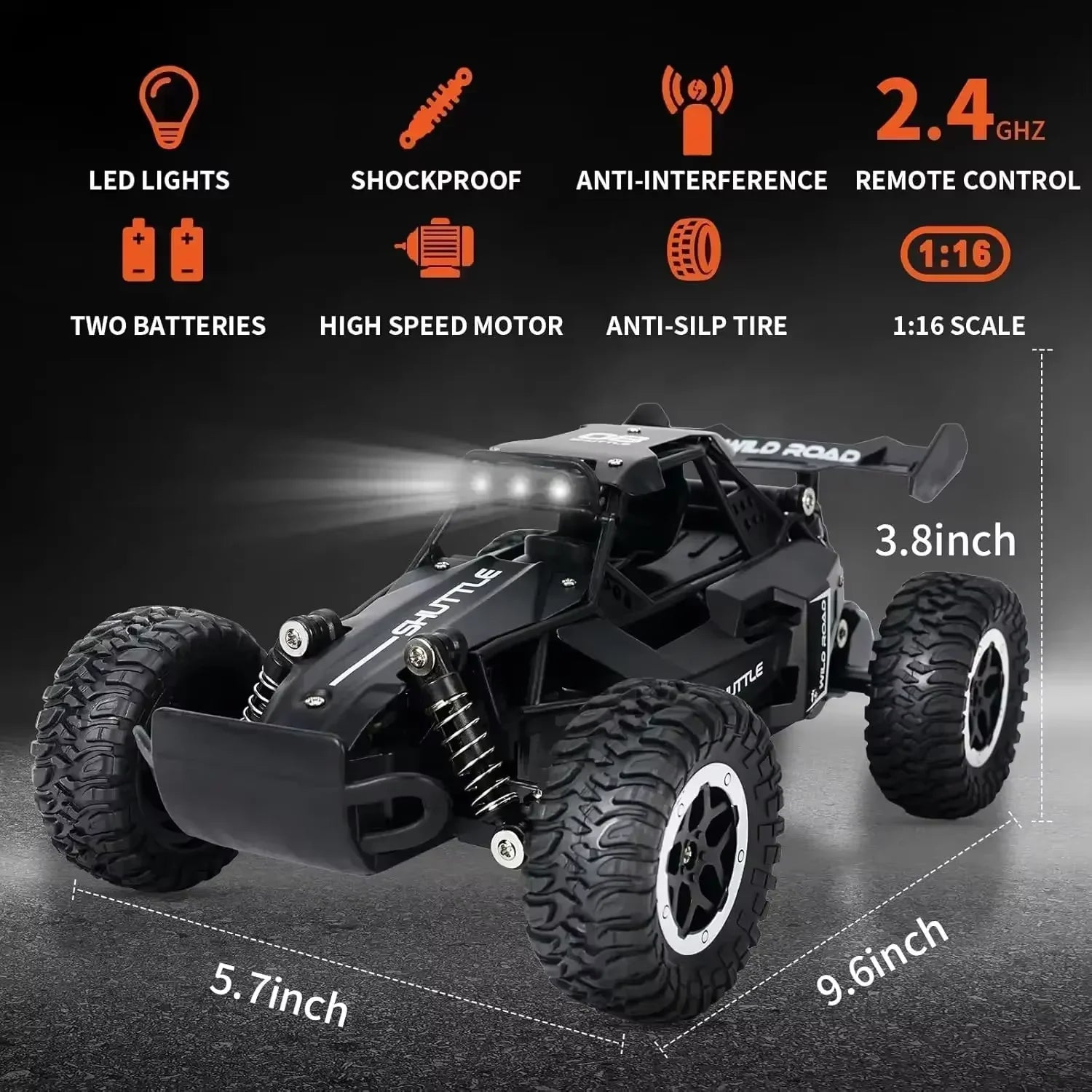 1:16 Scale 2WD All Terrain Fast RC Car 20KM/H High Speed Electric Off-Road Vehicle Outdoor Remote Control Truck for Kid Toy Gift