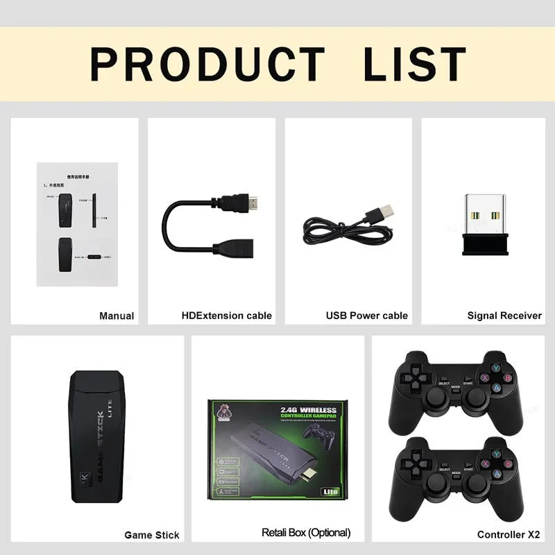 Video Game Console Built-in 20000 Games Wireless Controller TV Game Stick 4K HD Retro Mini Handheld Game Player