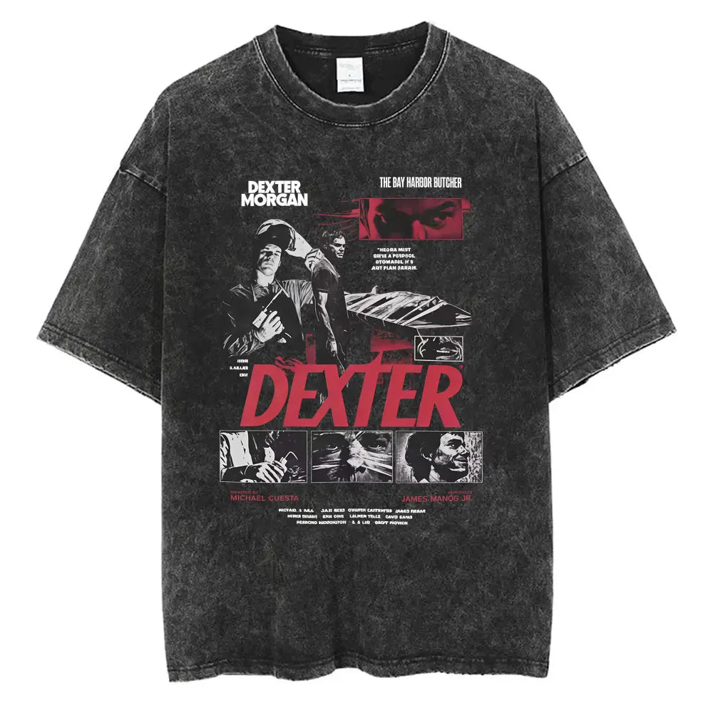 Washed Vintage TV Play Dexter Morgan Graphic T-shirt Men Women Casual Cotton Short Sleeve T-shirts Male Loose Oversized T Shirts