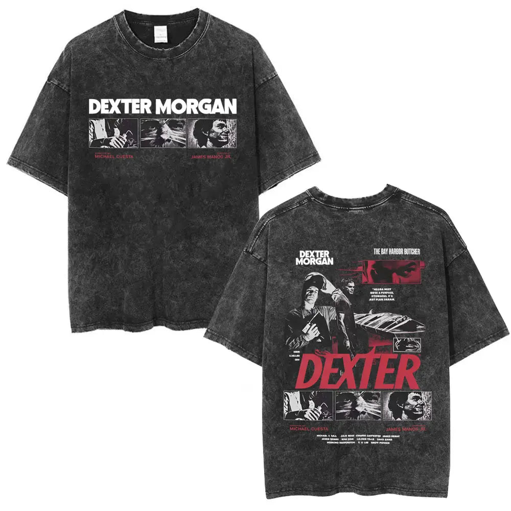 Washed Vintage TV Play Dexter Morgan Graphic T-shirt Men Women Casual Cotton Short Sleeve T-shirts Male Loose Oversized T Shirts