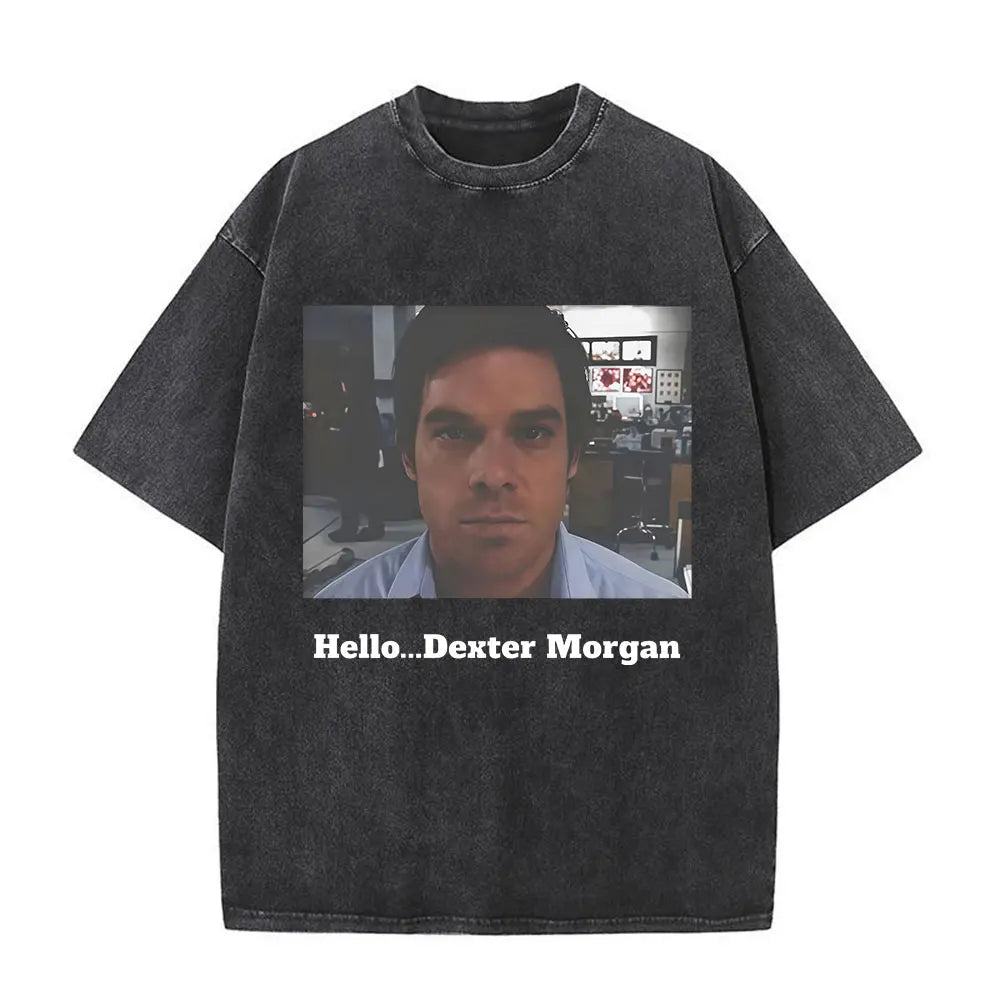 Washed Vintage Dexter Morgan Logo T-shirts Men Women Clothing Casual Oversized Short Sleeve T Shirt High Quality Cotton T-shirt