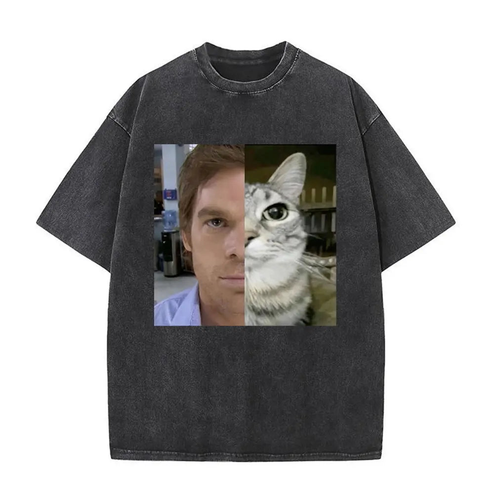 Washed Vintage Dexter Morgan Logo T-shirts Men Women Clothing Casual Oversized Short Sleeve T Shirt High Quality Cotton T-shirt