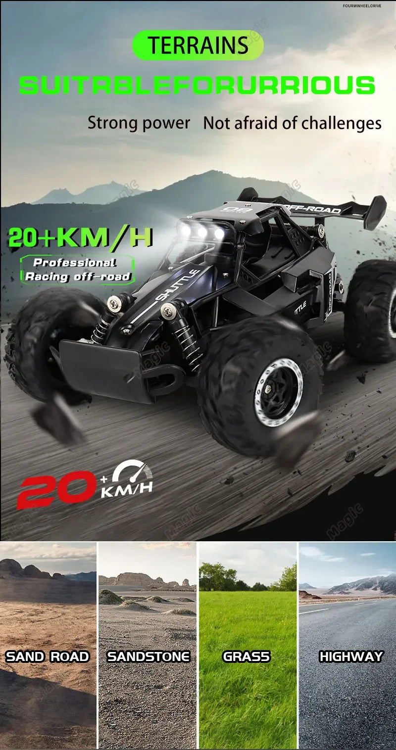 1:16 Scale 2WD All Terrain Fast RC Car 20KM/H High Speed Electric Off-Road Vehicle Outdoor Remote Control Truck for Kid Toy Gift